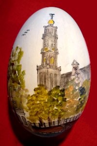 Ei met de Westertoren, geschilderd door Hannelore Luick.